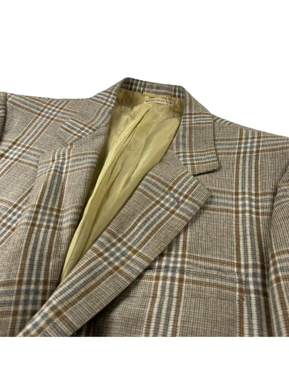 VTG Brioni Men's Gold Brioni Metal Buttons Blazer Brown/Gray Plaid • Italy • 42R